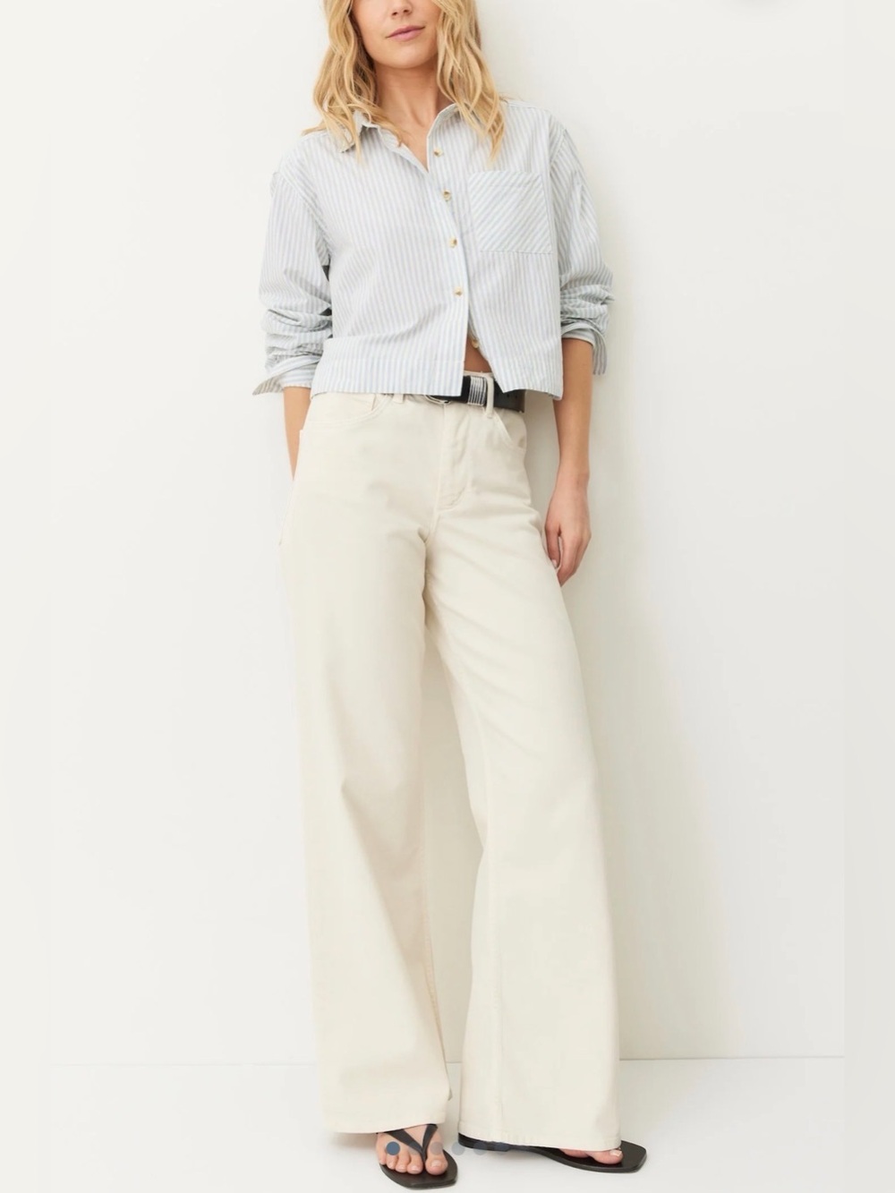 New NWT Marine Layer Charlie Wide Leg Pant High Rise Cream Ivory Size 6 - Picture 2 of 9